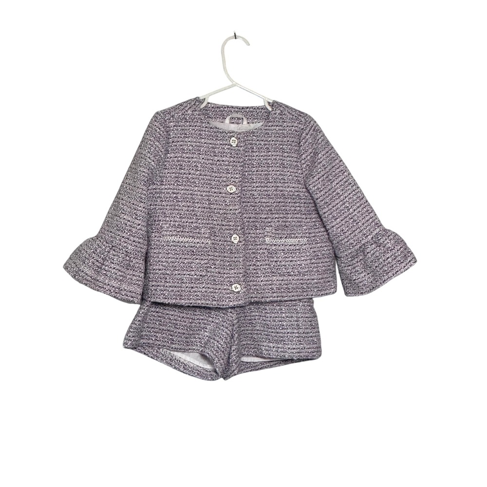 Janie and Jack Girls Purple Metallic Tweed Jacket and Shorts Set Size 5 Preppy